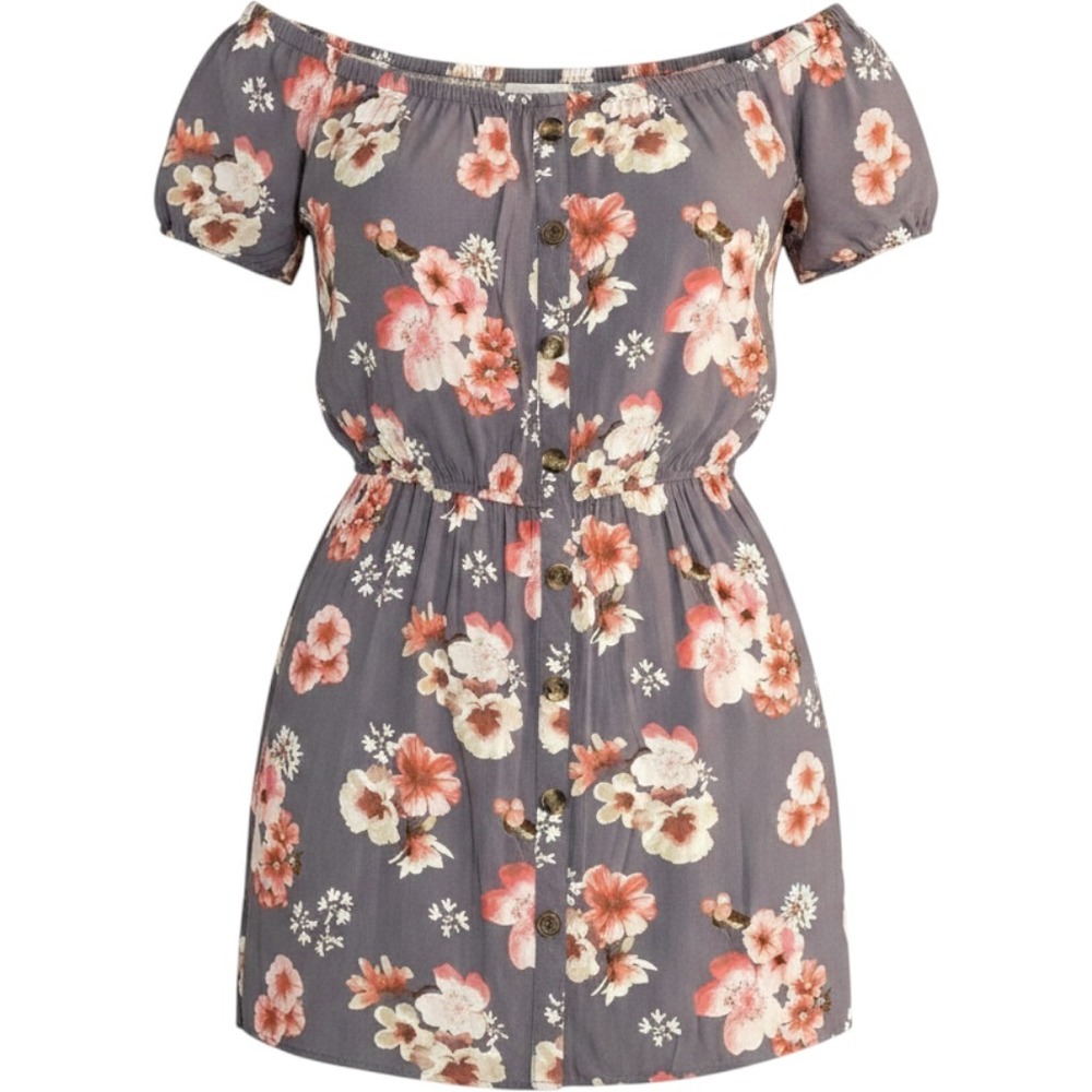 PLUS 3X XXXL J FOR JUSTIFY gray off shoulder tiers hi low dress maxi gray floral